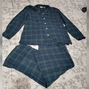LL Bean Scotch Plaid Flannel Pajamas Plaid Women's L Tall